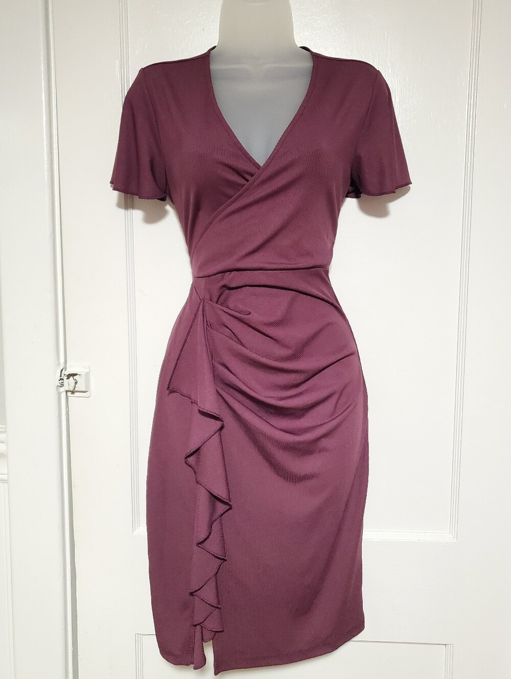 🆕️Plum Wrap Ruffle Mini Dress